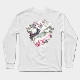 Pink/Silver/White Acrylic Pour Painting Long Sleeve T-Shirt